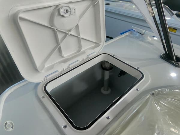 Big white storage and console useful for fishing and other water activity storage.